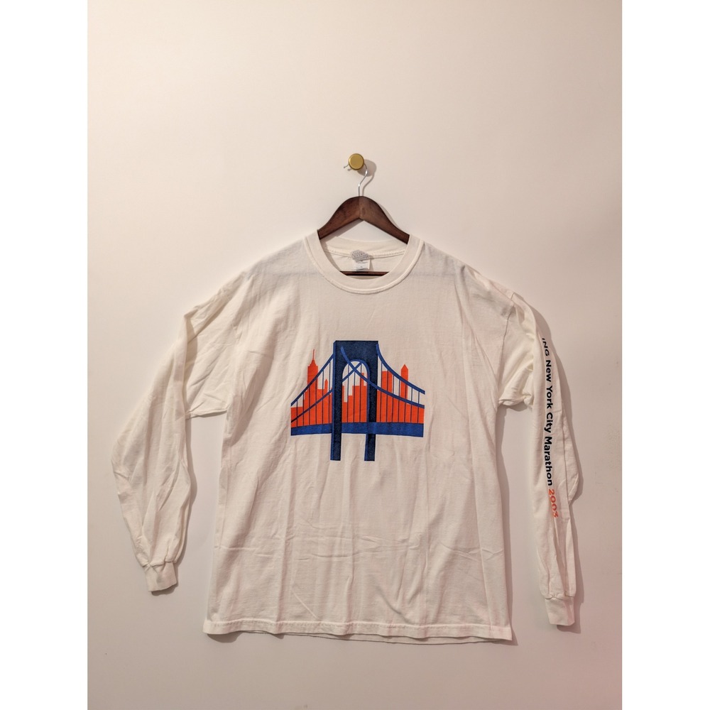 Gildan NYC Marathon Shirt Mens XL White Excellent 2003 Long Sleeve Vintage NYC